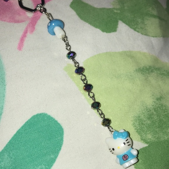FAIRYCORE BLUE MUSHROOM HELLO KITTY WHIMSIGOTH ROSARY NECKLACE - Picture 3 of 5